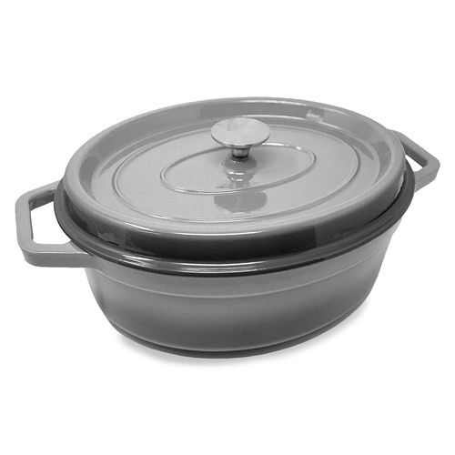 Sauteuse - Klarstein Podolica - 5,5 Litres - Casserole En Fonte Émaillée Ovale Deux Poignées - Gris