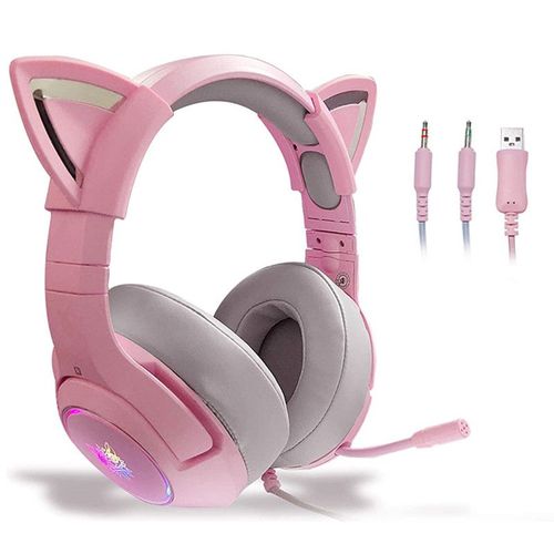 Casque De Jeu Rose Avec Oreilles De Chat Amovibles, Convient Pour Ps4, Ps5, Xbox One (Sans Adaptateur), Pc, Son Surround