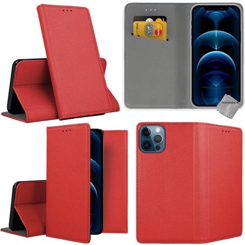 Housse Etui Coque Pochette Portefeuille Pour Apple Iphone 13 Pro Max + Verre Trempe - Rouge Magnet