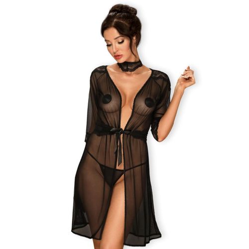 Lucita Déshabillé Transparent Avec Ras-De-Cou - Noir