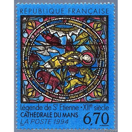 Timbre De 1994 Vitrail De La Cathédrale Saint Julien Du Mans La Légende De Saint-Etienne (Xiie Siècle) N° 2859