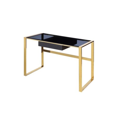 Bureau Sali - 1 Tiroir - Verre Trempé Et Acier - Noir Et Doré