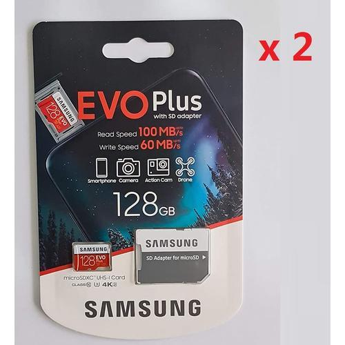 2PCS Carte Mémoire Micro SD SDXC Samsung EVO Plus 128 Go Classe 10 U3 100 Mo/S 4K Ultra HD