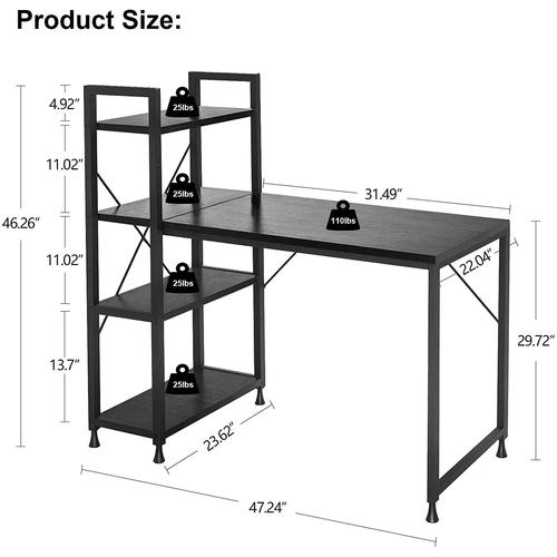 U&G Bureau Informatique avec étagères De Rangement,Moderne Bois Bureau avec  Rangement Et Clapier,Table D'étude D'ordinateur Portable Poste De Travail  pour Home Office-A 100x48x120cm(39x19x47inch) : : Cuisine et Maison