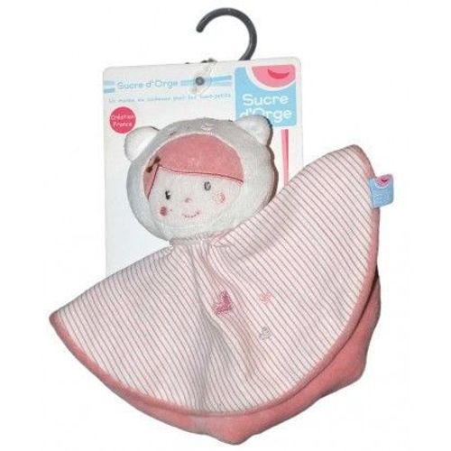 Doudou Poupée Sucre D'orge Bonnet Oreilles Chat Ours Rose Plat Rond Peluche Jouet Bébé Fille