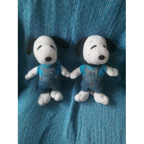Lot 2 Doudous Peluches Snoopy Salopette Jeans Bleu Peanuts Play By Play