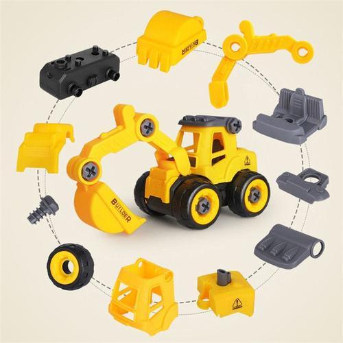 Relaxdays Véhicules de chantiers enfants, tracteurs jouets en jeu de 4,  tourne vis avec 3 embouts, à partir de 3 ans