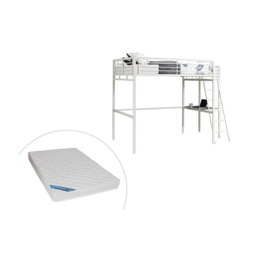 Lit Mezzanine Casual Ii - 140 X 190 Cm - Plateforme Bureau - Blanc + Matelas