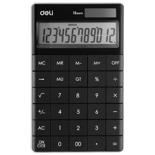 Deli Calculatrice Moderne 12 Chiffres Solaire Et Pile Noir