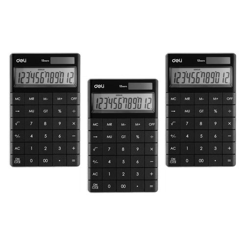 Deli Lot De 3 Calculatrices Moderne 12 Chiffres Solaire Et Pile Noir