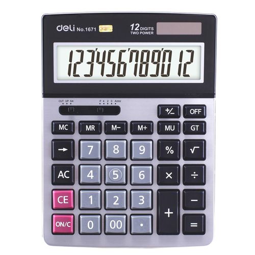 Deli Calculatrice Bureau Métallique 12 Chiffres Dual Power