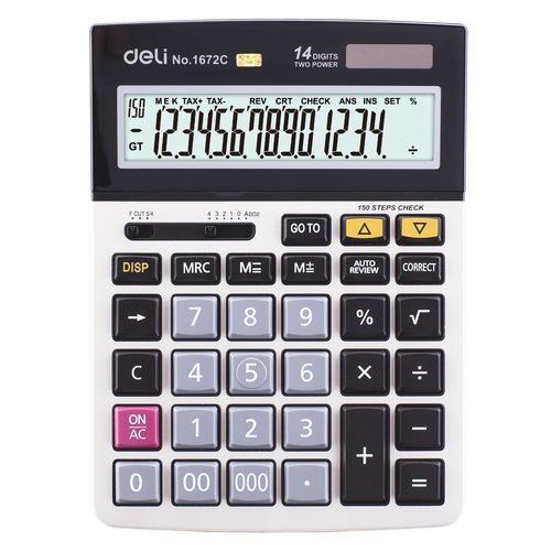 Deli Calculatrice Bureau Métal 14 Chiffres 150 Contrôles
