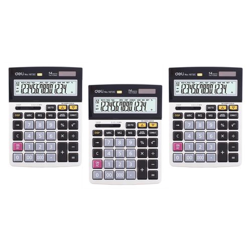 Deli Lot De 3 Calculatrices Bureau Métal 14 Chiffres 150 Contrôles
