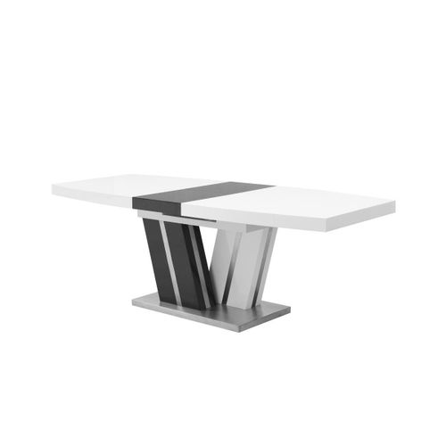 Table À Manger Extensible Noami Ii - 6 À 8 Couverts - Mdf Laqué Gris Et Blanc