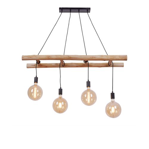 Paul Neuhaus Rustique Suspension / Lustre / Luminaire / Lumiere / ÃClairage Rurale En Bois 4 Lumiã¿Res - Scala /Acier Marron,Noir Oblongue / Intã©Rieur E27 Max. 4 X 60 Watt