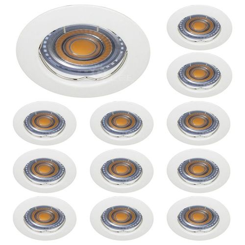 Lot De 12 Spot Encastrable Fixe Led Blanc Avec Ampoule Gu10 7w 38° Blanc Chaud