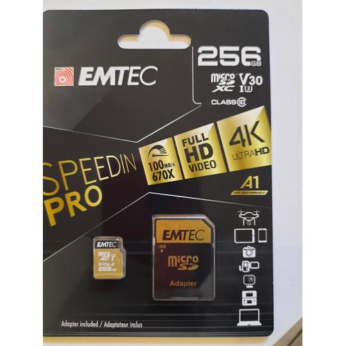 EMTEC SpeedIN' PRO - Carte mémoire flash - 256 Go - Video Class V30 / UHS-I U3 / Class10 - SDXC