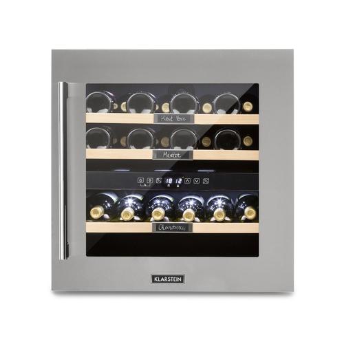 Klarstein vinsider 36 - cave à vin encastrable 94 L pour 36 bouteilles, 2 zones : 5 à 22 °c, écran led, porte vitrée, éclairage intérieur, acier inoxydable