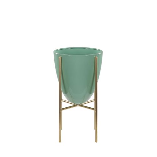 Cache-Pot En Acier Vert Avec Pieds Dorés 16 X 16 X 31 Cm Lefki