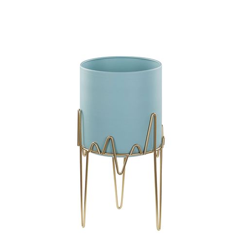 Cache-Pot En Acier Bleu Et Pieds Dorés 19 X 19 X 39 Kalandra