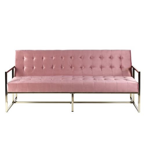 Canapé Convertible 3 Places En Velours Rose Marstal
