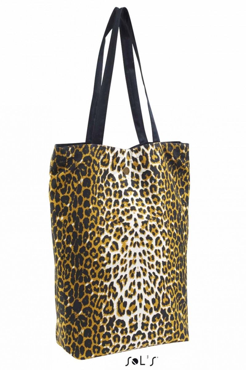 Sac cabas shopping ?tudiant en toile - r?versible imprim? l?opard - noir - 76960