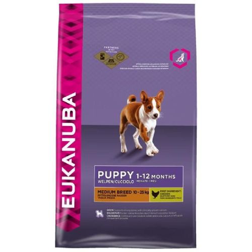 Eukanuba Croquettes Pour Chiots De Race Moyenne - 100% Complet Et Équilibré- Sans Arôme Artificiel Ajouté - Au Poulet - 3kg