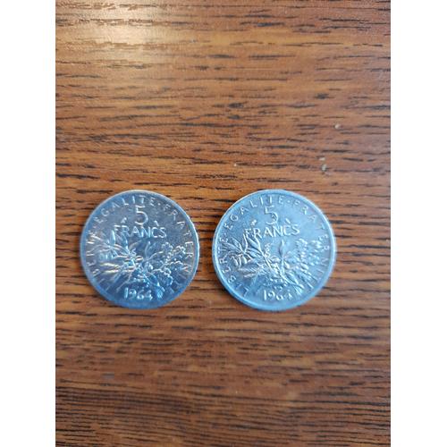 Vends 2 Pieces De 5francs En Argent De 1964