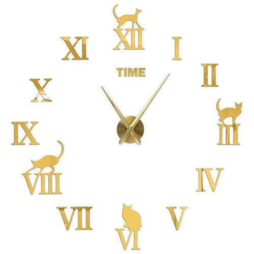 Autocollants muraux miroir d'horloge 3D,horloges murales créatives bricolage,design moderne,montre à quartz muette,décoration d'intérieur,salle de bain,T - Type Gold J-47 inch(80-120cm)