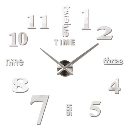 Autocollants muraux miroir d'horloge 3D,horloges murales créatives bricolage,design moderne,montre à quartz muette,décoration d'intérieur,salle de bain,T - Type Silver B-37 inch(60-90cm)