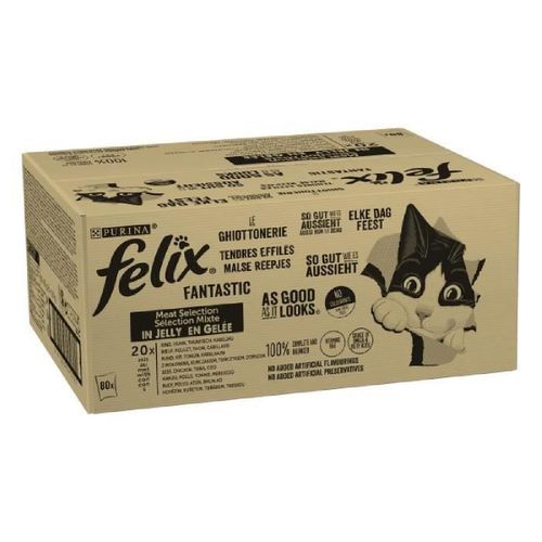 Felix Tendres Effilés En Gelée Sélection Mixte - 80 X 85g - Sachets Fraîcheur Pour Chat