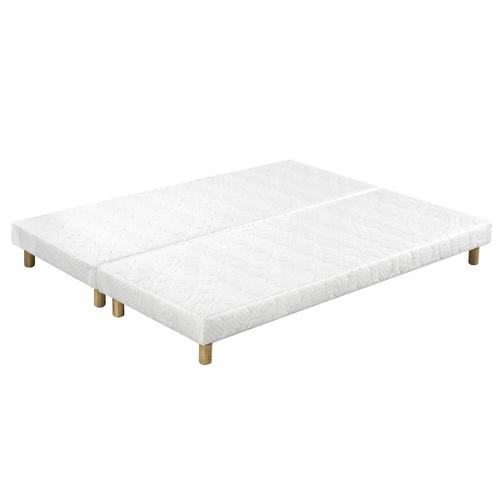 Sommiers Tapissiers Tissu Blanc Pieds Bois 90 X 200 Cm (Lot De 2) Jami