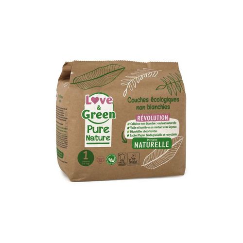Love And Green Couches Hypoallergéniques Non Blanchies Pure Nature - Certifiées Ecolabel T1 X 32 (2 A 5 Kilos)