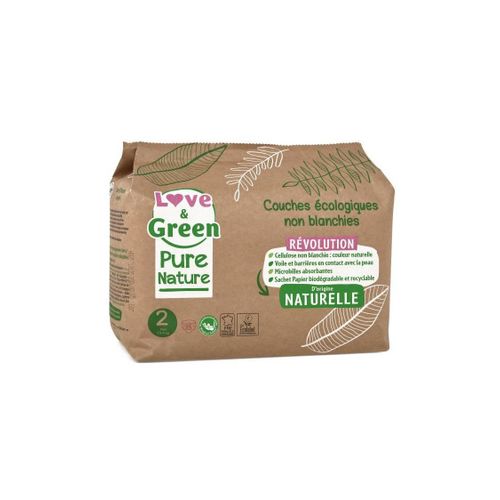 Love And Green Couches Hypoallergéniques Non Blanchies Pure Nature - Certifiées Ecolabel T2 X 35 (3 A 6 Kilos)