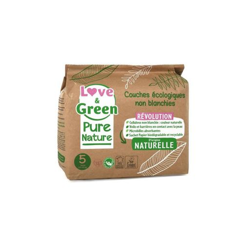 Love And Green Couches Hypoallergéniques Non Blanchies Pure Nature - Certifiées Ecolabel T5 X 33 (11 A 25 Kilos)
