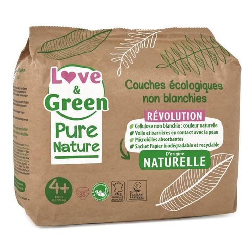 Love And Green Couches Hypoallergéniques Non Blanchies Pure Nature - Certifiées Ecolabel T4+ X 35 (9 A 20 Kilos)