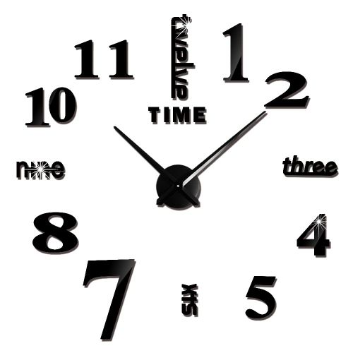 Autocollants muraux miroir d'horloge 3D,horloges murales créatives bricolage,design moderne,montre à quartz muette,décoration d'intérieur,salle de bain,T - Type Black B-47 inch(80-120cm)