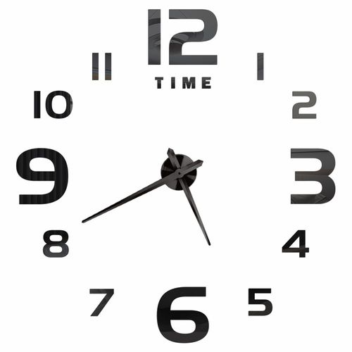Autocollants muraux miroir d'horloge 3D,horloges murales créatives bricolage,design moderne,montre à quartz muette,décoration d'intérieur,salle de bain,T - Type Black M-47 inch(80-120cm)