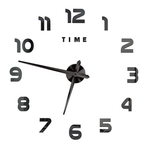Autocollants muraux miroir d'horloge 3D,horloges murales créatives bricolage,design moderne,montre à quartz muette,décoration d'intérieur,salle de bain,T - Type Black F-37 inch(60-90cm)