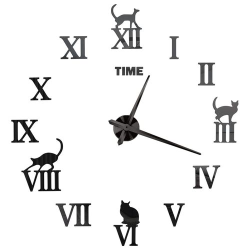 Autocollants muraux miroir d'horloge 3D,horloges murales créatives bricolage,design moderne,montre à quartz muette,décoration d'intérieur,salle de bain,T - Type Black J-37 inch(60-90cm)