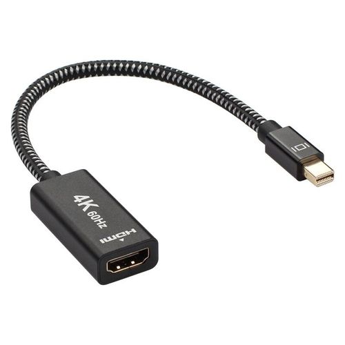 0.2m Black Adaptateur Mini DisplayPort vers HDMI en alliage d'aluminium plaqué or tressé, haute qualité, Slim doux 1080P 4K 60Hz Nipseyteko