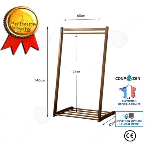 Porte-Manteau Sur Pied Cintre Étagère De Rangement Salon Chambre Bambou Double Pôle Renforcement Style Chinois Simple Cintre Marron