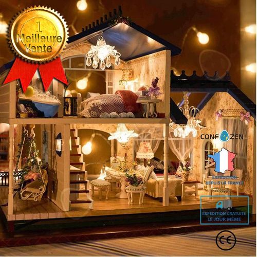 Diy Led Maison De Poupée Dollhouse Musique Miniature Bois Meuble Cadeau Noël