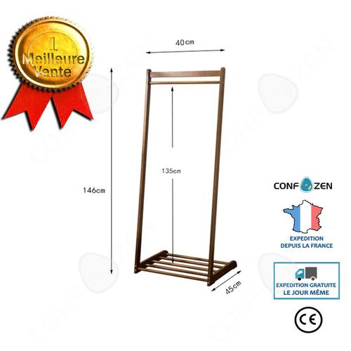 Porte-Manteau Sur Pied Cintre Étagère De Rangement Salon Chambre Bambou Double Pôle Renforcement Style Chinois Simple Cintre Marron