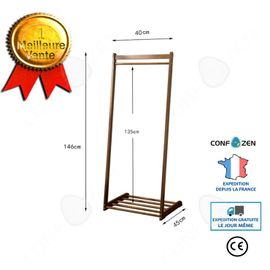 Porte-Manteau Sur Pied Cintre Étagère De Rangement Salon Chambre Bambou Double Pôle Renforcement Style Chinois Simple Cintre Marron