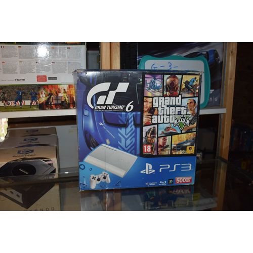 Boite Vide Console Sony Playstation 3 Ps3 Ultra Slim 500 Go Blanche Pack Gta Grand Theaf Auto V 5 Et Gran Turismo 6