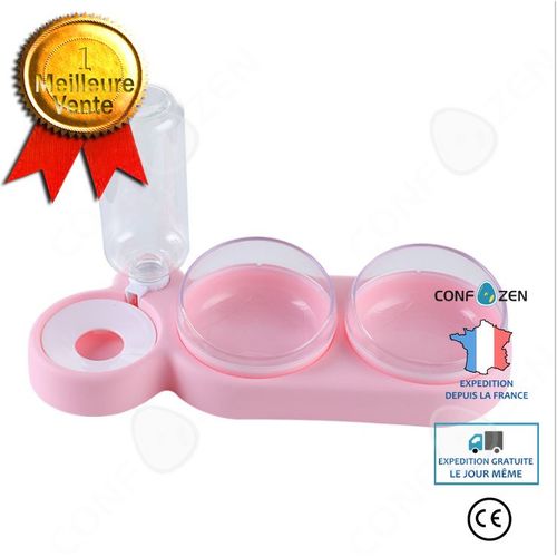 3 En 1 Gamelle Pour Petit Chat Et Chien Distributeur D'eau Gamelle Double 360° Rotation Rose