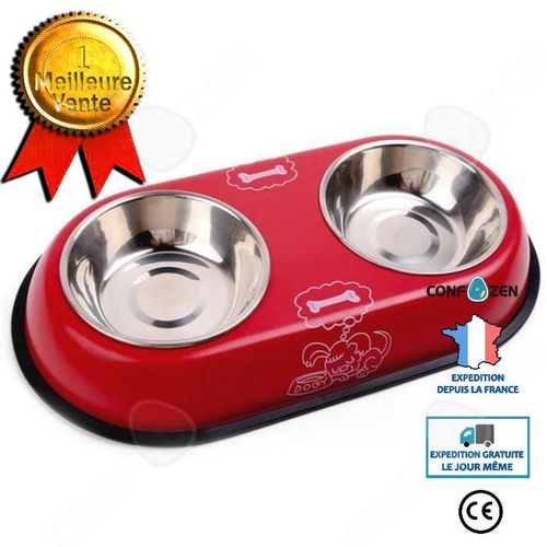 2 En 1 Double Bol Distributeur De Nourritures Gamelle En Acier Inox Écuelle À Chat Bols Support Petit Moyen Chien Chat