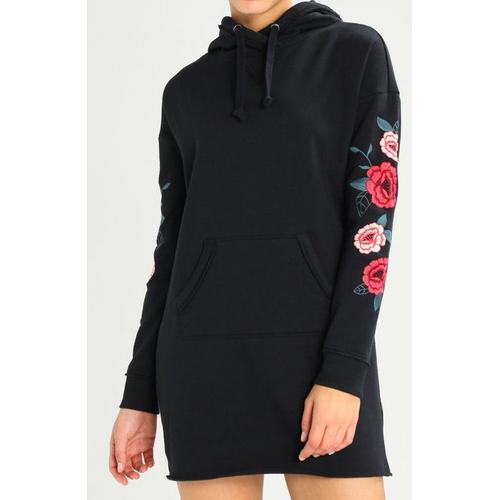 Hollister - Robe Sweat À Capuche Noir Courte Ml Street Broderies Manches Floral Multico Rose Vert Rouge Blanc Taille L