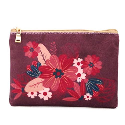 PROMOTION ! Trousse maquillage velours 'Osaka' rose (fleurs) - 15x10 cm